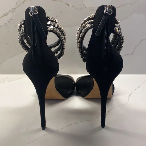 Giuseppe Zanotti Silver Crystal Embellished Heels Black Leather Sandals Shoes - Picture 8 of 15
